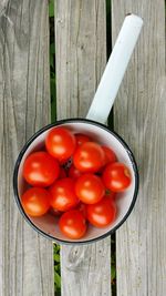 High angle view of tomatoes in bowl