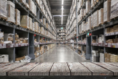 Boxes in shelves at warehouse