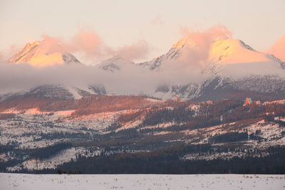 Winter landscape with high tatras mountain range in northern slovakia.