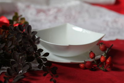 Close-up of red berries on table