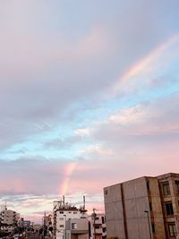 Low angle view of buildings against cloudy sky