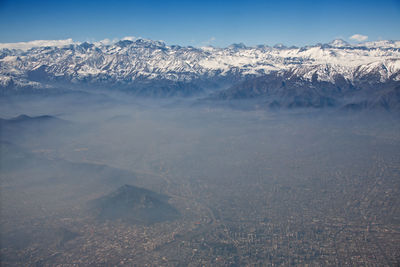 Aerial view of snowcapped mountains against sky