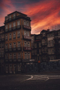 Buildings against sky at sunset