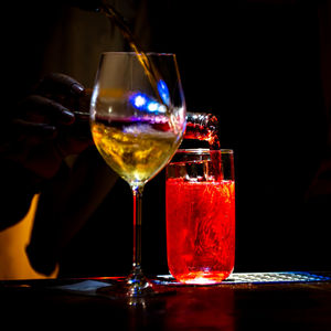 Close-up of wineglass on table