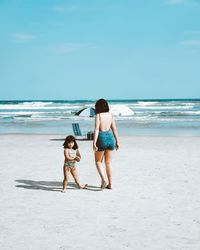 Full length of women on beach against sea