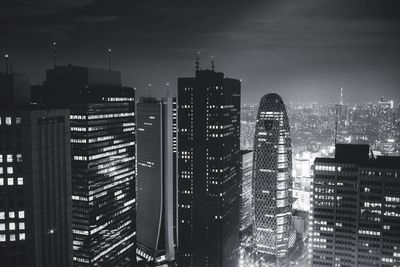 High angle shot of illuminated cityscape