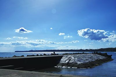 Scenic view of sea against blue sky