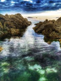 Scenic view of sea against cloudy sky