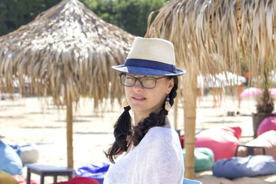 Portrait of woman wearing hat