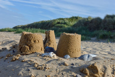 Castles in the sand on the beach