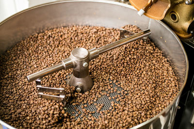 High angle view of coffee beans in container