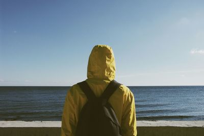 Scenic view of sea against blue sky