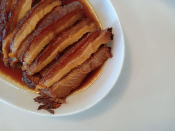 High angle view of breakfast served in plate on table