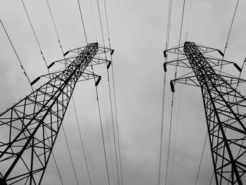 Low angle view of electricity pylon against sky