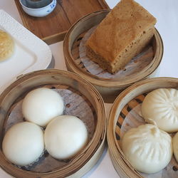 High angle view of eggs in basket on table