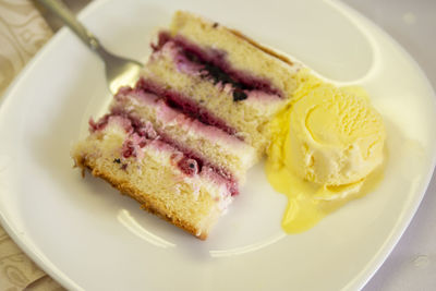 High angle view of dessert served in plate