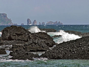 Scenic view of sea against clear sky