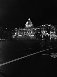 Facade of church at night