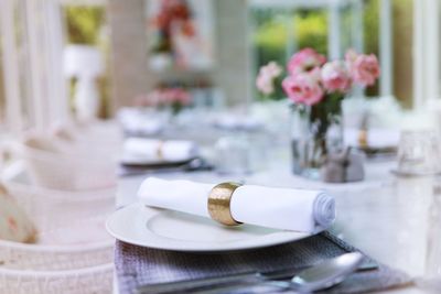 Flower vase on table