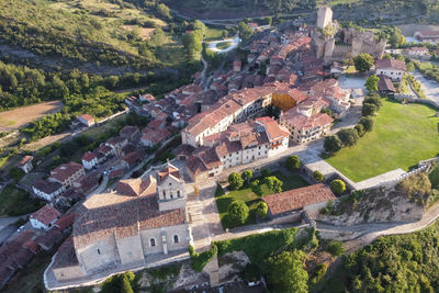 High angle view of buildings in city