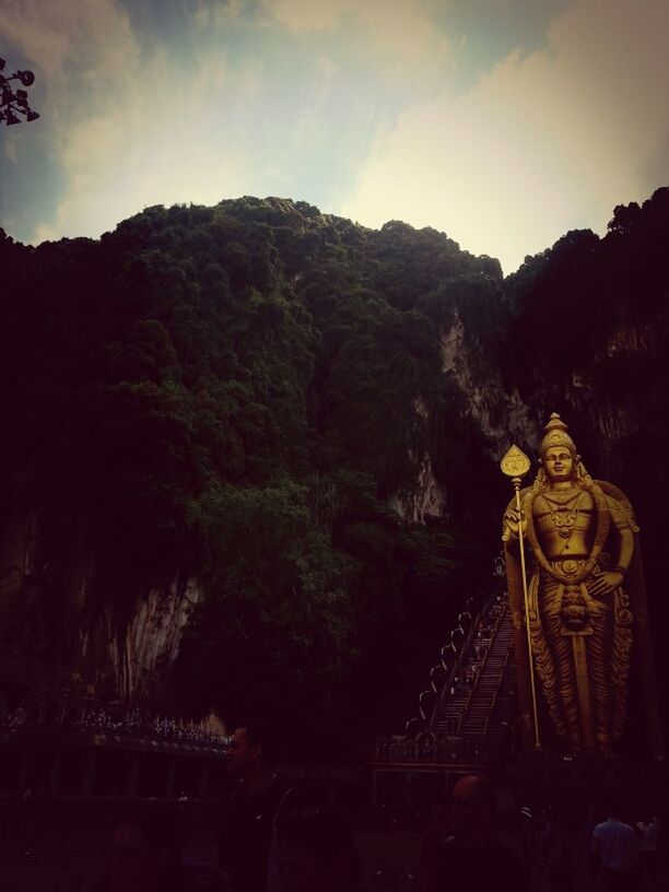 tree, sky, mountain, tranquility, travel destinations, temple - building, famous place, tourism, cloud - sky, religion, built structure, history, nature, tranquil scene, travel, scenics, spirituality, outdoors, architecture