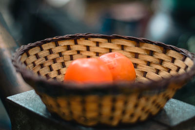 Close-up of oranges in basket