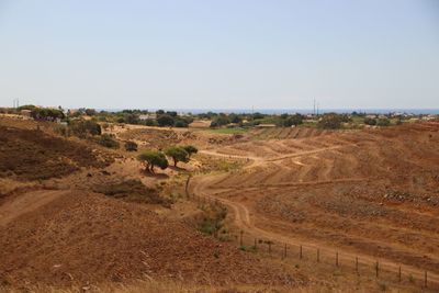 Scenic view of land against clear sky