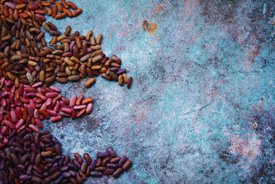 High angle view of multi colored candies in container