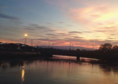 Scenic view of river at sunset