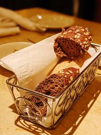 Close-up of bread in basket on table