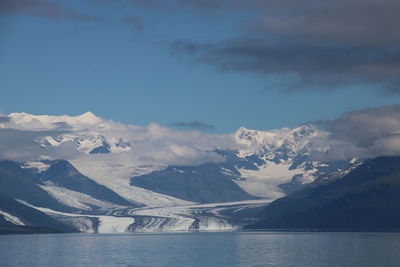 Scenic view of lake against mountain range