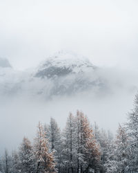 Scenic view of snow covered mountains against sky