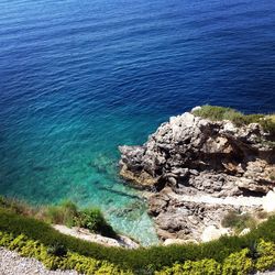 High angle view of calm blue sea