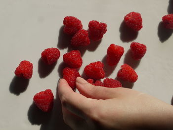 Close-up of hand holding strawberries