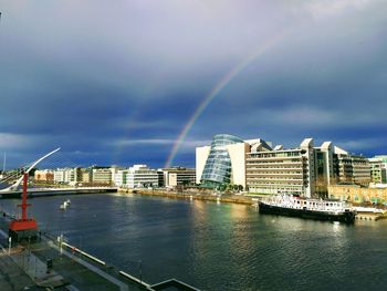 River by buildings against sky in city