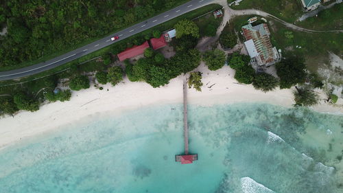 High angle view of overhead cable cars in swimming pool