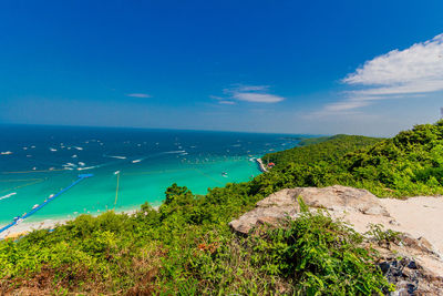 Scenic view of sea against blue sky
