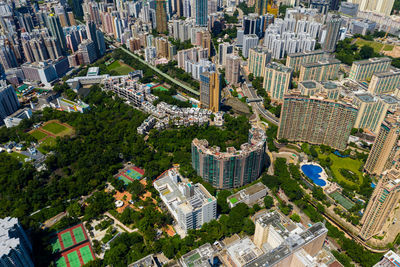 High angle view of buildings in city