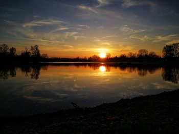 Scenic view of lake against sky during sunset