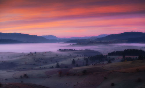 Scenic view of landscape against sky during sunset