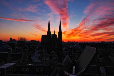 Panoramic view of buildings against sky during sunset