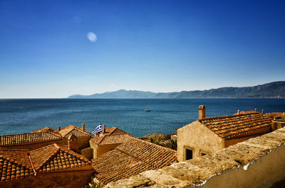 Scenic view of sea against clear blue sky