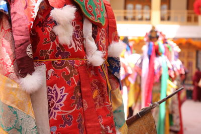 Clothes drying on display in city