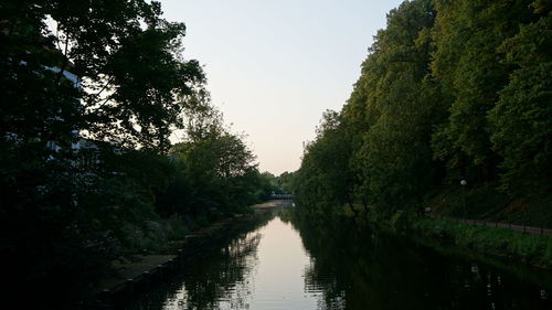 Canal amidst trees against sky