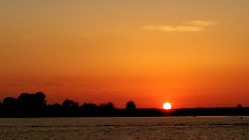 Scenic view of silhouette trees against orange sky