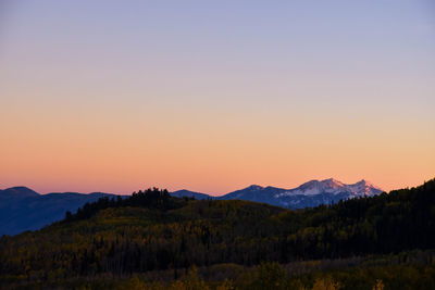 Scenic view of silhouette mountains against clear sky