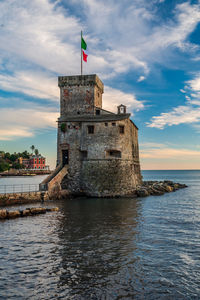 Ancient castle built on the bay of rapallo on the italian riviera