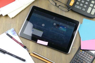 High angle view of computer keyboard on table