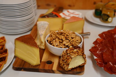 High angle view of breakfast on table