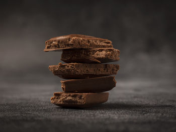 Close-up of stack on table